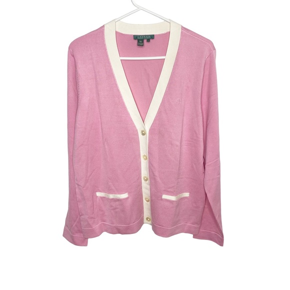 Lauren Ralph Lauren Sweaters - VTG Lauren Ralph Lauren preppy pink cardigan silk size large NWT g